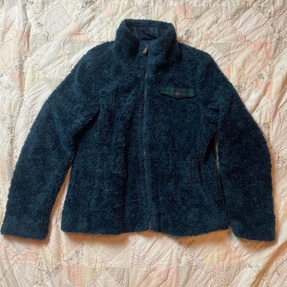 pendleton zip up grunge blue fleece with green blue plaid accents size medium - Picture 1 of 8